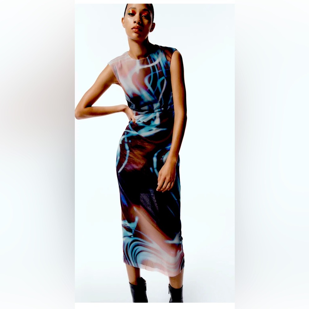 Zara Printed Tulle Midi Dress NWOTAGS Size S